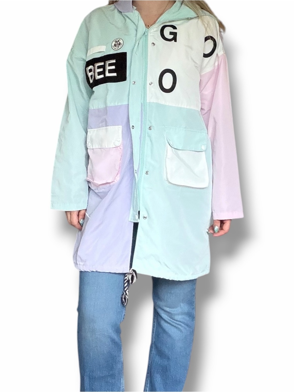Pastel Patchwork Windbreaker Jacket Bee Graphic Pastel ColorBlock Uncle Mo Brand